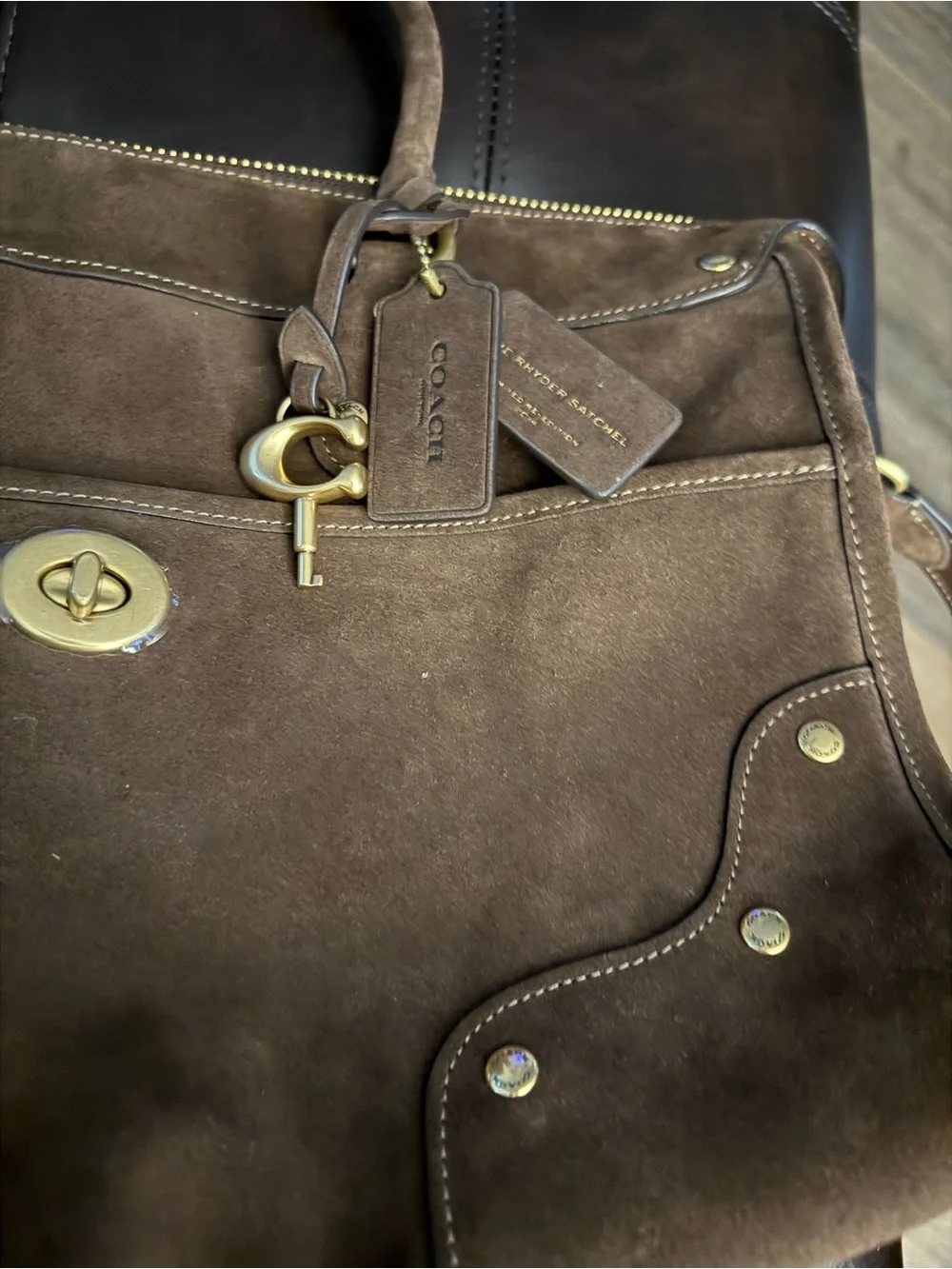 Authentic Coach Dark Chocolate Brown Suede Rhyder 38 Satchel